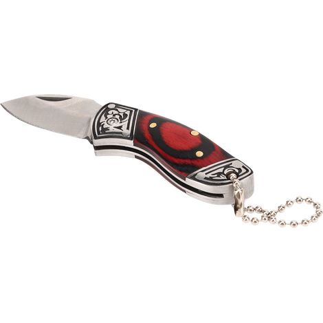 Couteau pliant compact avec lame en acier inoxydable et manche bois rouge-noir, idéal pour survie extérieure, éplucher fruits (1/5)
