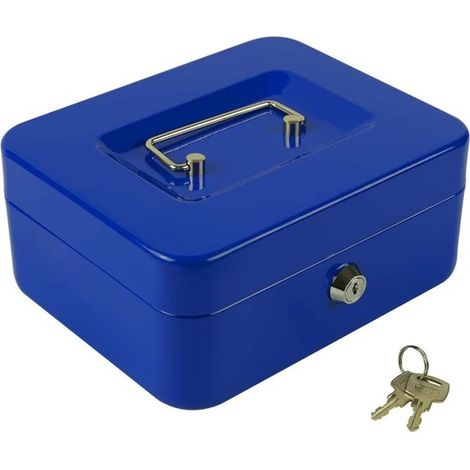 Coffre-fort compact avec clé et tiroir-caisse, solution de rangement sécurisée pour la maison et les voyages, bleu (1/5)