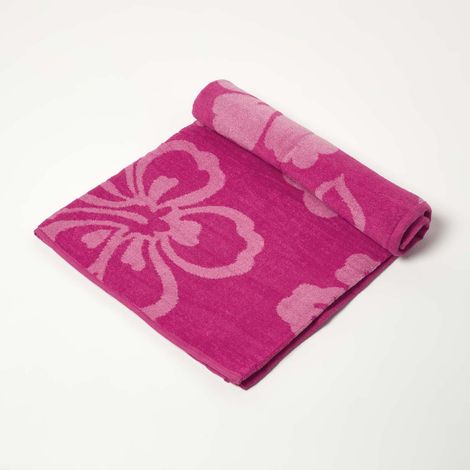 HOMESCAPESPink Flower 100% Recycled Cotton Beach Towel