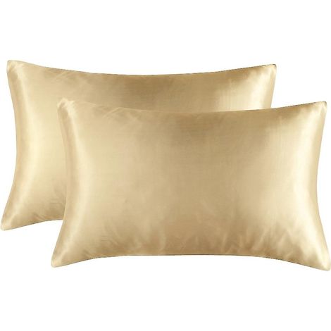 Taies d'oreiller en satin pour cheveux et peau de qualité supérieure - Lot de 2 taies d'oreiller dorées 50 x 75 cm - Taies d'oreiller en satin (1/4)
