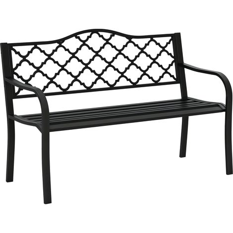 Gartenbank, 2-Sitzer-Parkbank aus Metall, belastbar bis 240 kg, Terrassenbank mit Rücken- und Armlehnen, Gartenmöbel, Gusseisen, schwarz, 128 x 58,5 x 89 cm