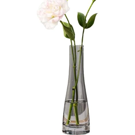 Vase en verre soufflé fait à la main - transparent tige unique décoratif pour fête de mariage, décoration maison et bureau (gris), M (WTTC97768), Gris,transparent (1/5)