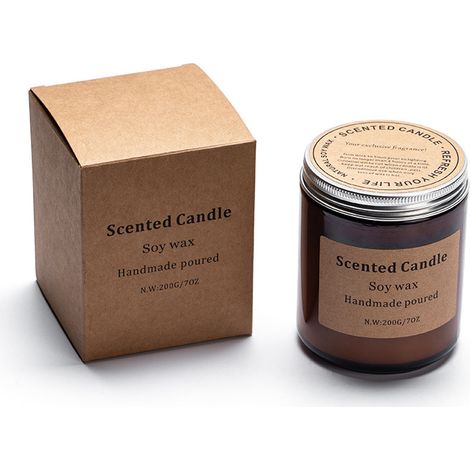 Pot en verre couleur thé, bougie parfumée à la cire de soja avec couvercle, ambiance festive pour décoration intérieure, lot de 2, idéal comme cadeau de maison. (1/4)