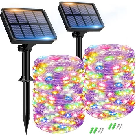 Lot de 2 Guirlande Solaire, 150 LED, 17M Longueur, 8 Modes, Étanche, Pour Jardin Terrasse Cour (1/5)