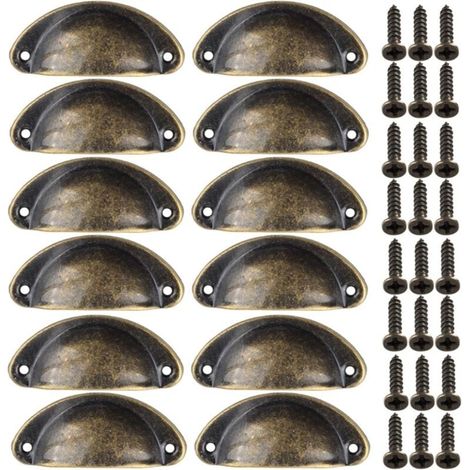 YMYNY, 12 Pieces Vintage Shell Pull Handle for Kitchen Cabinets, Vintage Curved Iron Cupboard Door Handle, 8.2 cm x 3.5 cm, Antique Brass