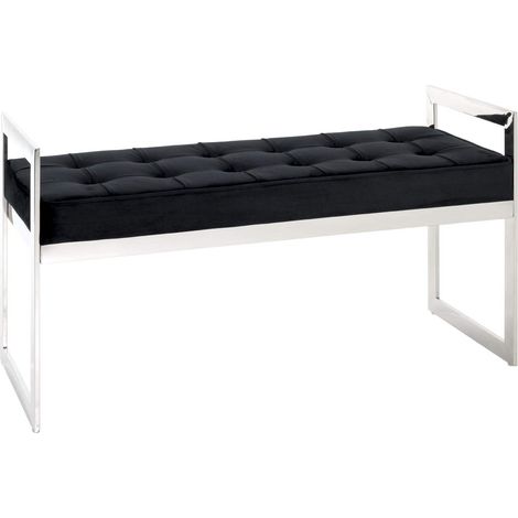 HAKU Möbel Panca acciaio inox, nero, Acciaio inossidabile, tessuto di velluto - Dim. L 100 cm x A 57 cm x P 40 cm, Stile Art Deco (1/2)