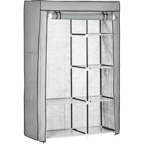 Armario de tela gris con 1 barra y 6 estantes 103 x 43 x 162,5 cm HOMVRA (1/5)