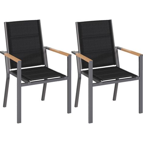 Chaise de Jardin Extérieur Cadre Aluminium avec Accoudoirs Style Bois Assise Texlin, Empilable et Rangeable sous Table, 160kg de Charge pour Jardin, Cour, Balcon (1/5)