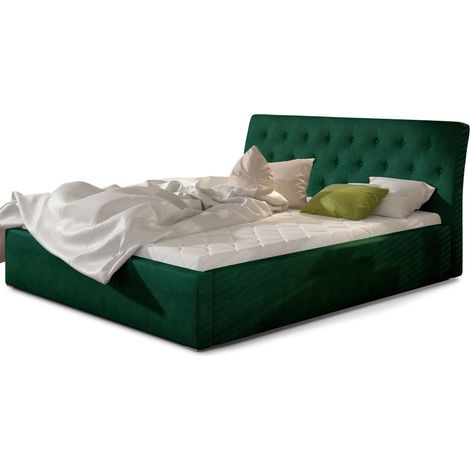 Lit velours capitonné Venizia-Vert épinard-180x200-Version sommier et coffre (1/5)