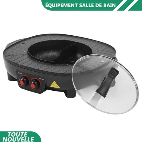 WAOBDLA 2-en-1 grill électrique pot chaud de bureau 2000W Shabu pot chaud avec cordon d'alimentation et couvercle (1/5)