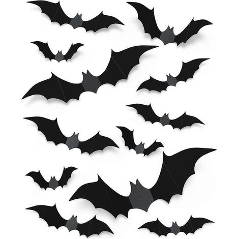 100 décorations d'Halloween chauves-souris 3D, 4 tailles disponibles, autocollants chauves-souris effrayants pour l'intérieur, décorations d'Halloween pour chambre et salle de bain (1/5)