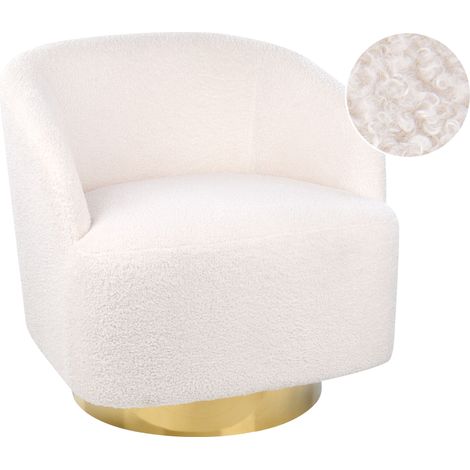 Sillón bouclé base dorada giratoria glamuroso sala de estar blanco Lavik (1/5)