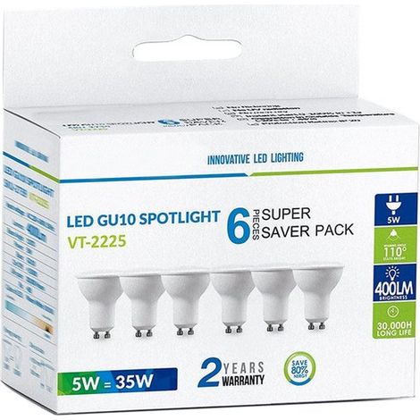 6 PZ Lampada Led GU10 5W 220V 110 Gradi Bianco Freddo 6400K Diffusore Opale SKU-212741