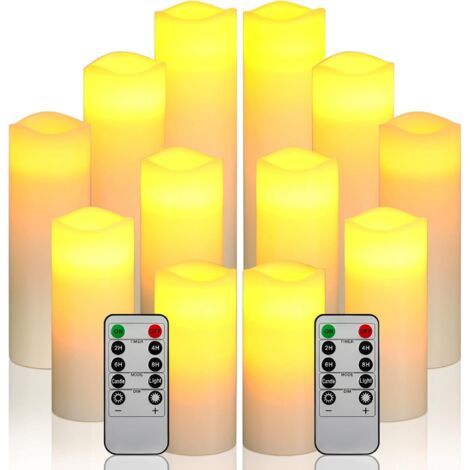 bougies LED sans flamme Lot de 12 à piles en cire véritable ivoire avec minuterie à distance (piles non fournies). (1/5)