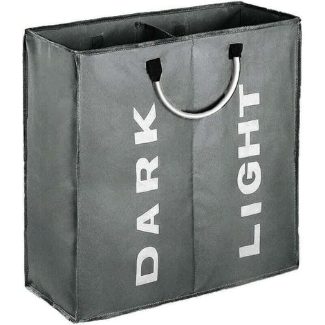 Cesto de ropa doble grande con asas, 53 x 23 x 53 cm, cesto plegable para ropa sucia, color gris oscuro.
