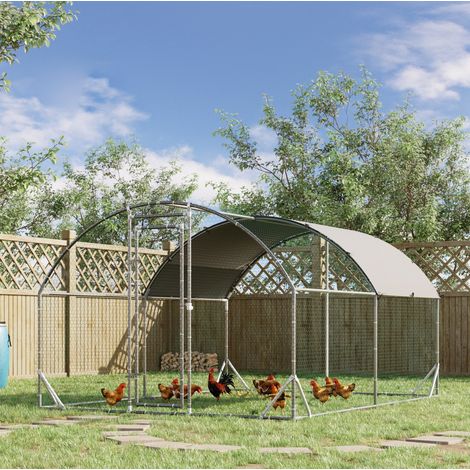 Gabbia per polli 280x380x197 cm, recinto con copertura resistente all'acqua e ai raggi UV, porta con chiusura, acciaio, argento (1/5)