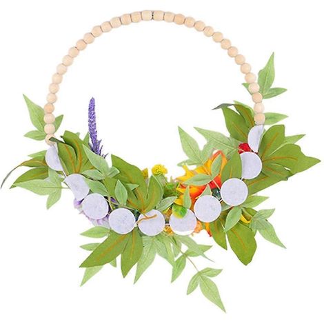 Couronne de printemps-été en perles de bois pour porte d'entrée, couronne de fleurs artificielles (1/4)