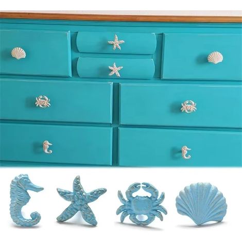 Poignée de porte d'armoire, tiroir ou meuble cuisine en fer bleu (1/2)