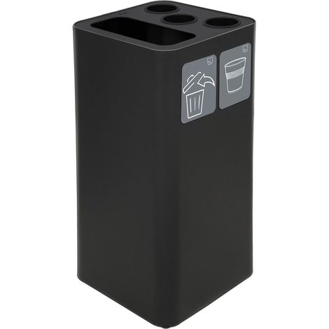 Pattumiera a Bidone da 100 L 38,3x38,3x82,5 cm 3 Scomparti Tubolari e 1 Scomparto Gettacarta in Acciaio Verniciato Nero (1/2)