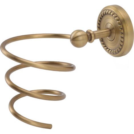 Support mural pour sèche-cheveux en laiton antique, avec spirale et finition bronze. (1/5)