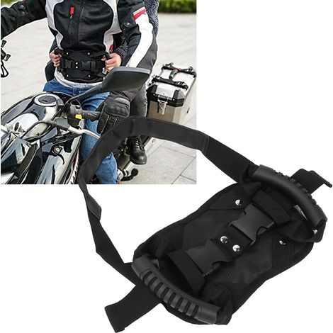 Ceinture de sécurité noire pour moto, sangle de sécurité pour siège arrière de moto, poignée pour passager. (1/5)