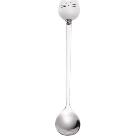 Cuillère à chat mignonne, cuillère à long manche en acier inoxydable pour thé, café, dessert, avec prévention de la rouille et (1/4)