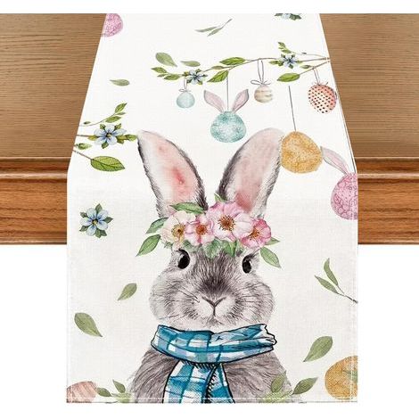 Paques Chemin De Table, Lapin œufs de pâques fleurs Chemin De Table Toile De Jute Œufs De Pâques Feuilles Vertes Burlap 13x72In (1/5)