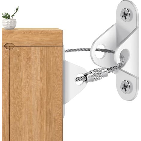 12 Kit sangle anti-basculement, acier inoxydable 304, fixation murale robuste, connecteur amovible, pour armoire bibliothèque dressing (1/5)