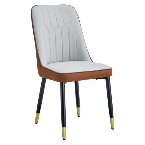 Lot de 2 chaises de salle à manger modernes et épurées – dossier en simili cuir bicolore (gris clair et marron) et pieds en métal noir. Idéales pour salle à manger, cuisine et plus. (1/5)