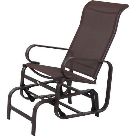 Fauteuil à bascule de jardin, chaise de jardin, fauteuil relaxant, balancelle de jardin, balancelle en métal pour jardin, terrasse, balcon, Textilène marron, 60 x 78 x 105 cm