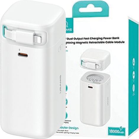 USAMS Powerbank mit einziehbarem Lightning-Kabel 18000 mAh PD45W Schnellladung XMF Serie Weiß 20KCD21702 (US-CD217) (1/5)