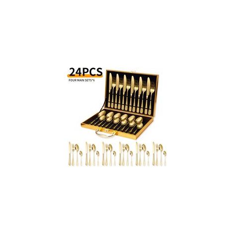 Service de 24 couverts en acier inoxydable – pour 6 personnes – avec coffret – acier inoxydable – doré (1/5)