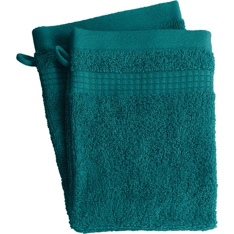 Lot de 2 Gants de Toilette  -  100% Coton - 450 gr/m2 - Bleu canard