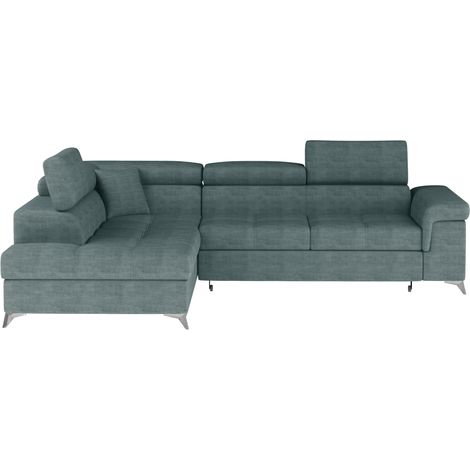 Canapé d'angle convertible PALAZZO 4 places vert bleu – angle gauche avec coffre (1/5)