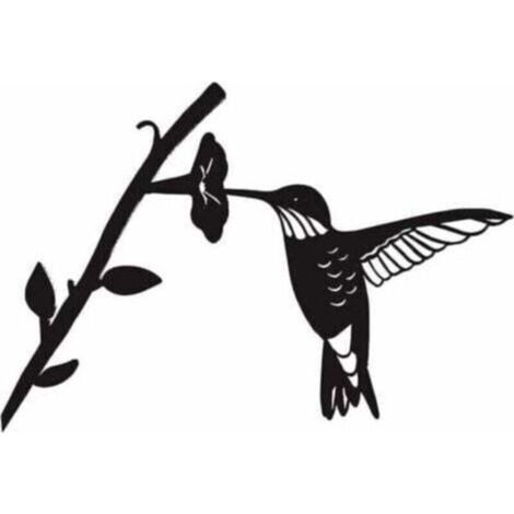 Silhouette d'oiseau en métal - Silhouette d'oiseau en fer forgé noir, oiseau sur une branche, décoration murale colibri, convient pour la maison, le jardin, le patio, la terrasse et une utilisation en