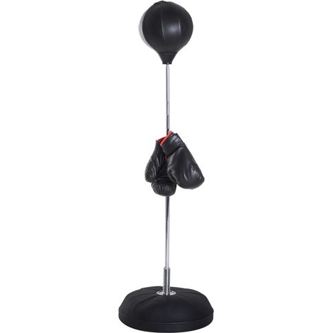 HOMCOM Sac de Frappe sur Pied Punching ball sur pied réglable en hauteur 126-144 cm avec gants, pompe et base de lestage pour adolescents et débutants noir