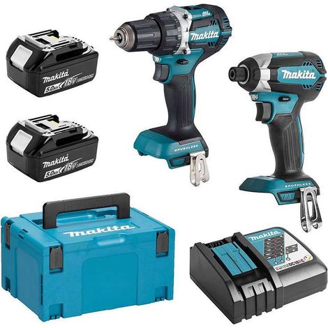 Makita – Pack de 2 outils électroportatifs 18V avec 2 batteries 5.0Ah – Moteur Brushless – Technologie XPT – DLX2189TJ