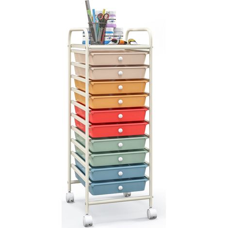 10 Drawers Storage Trolley Mobile Rolling Utility Cart Home Office Organizer (1/5)