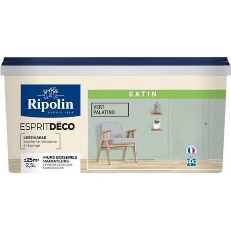 RIPOLIN Peinture Couleur Satin Ultra Couvrante pour Cuisine, Chambre, Salon, Salle, Entrée, Couloir - Vert Palatino
