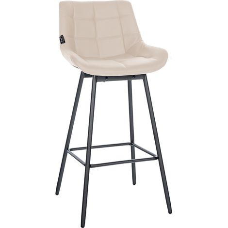 Sgabello da bar girevole x1 con poggiapiedi rivestimento in PVC crema base a quattro gambe in metallo nero 100005468