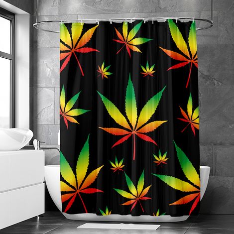 Rideau de douche motif cannabis artistique moderne, polyester imperméable, 90x180 cm (1/5)
