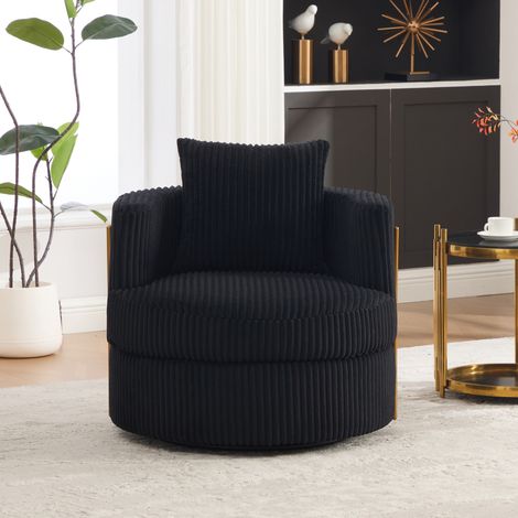 Sillón giratorio 360° de pana negra con almacenaje y reposabrazos DESVIAE (1/5)