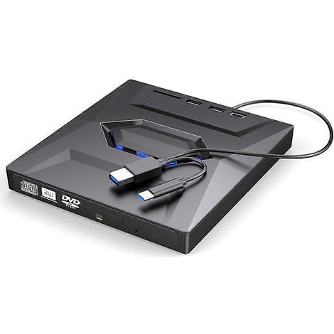 Lecteur/graveur CD/DVD externe multifonction USB 3.0, lecteur de cartes SD et de clés USB. Vitesse de lecture CD-ROM : 24x. Graveur CD-RW. (1/5)