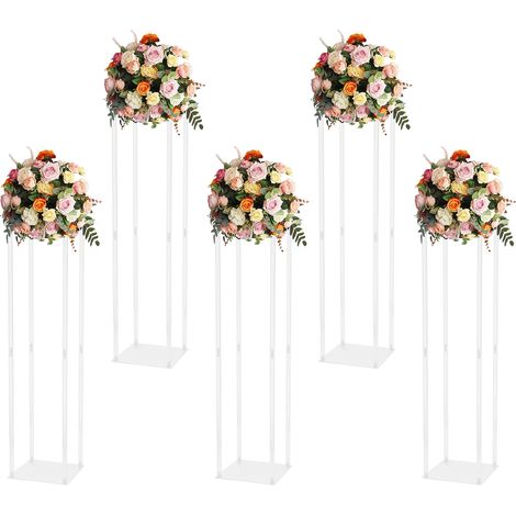 Centres Table Mariage Vase 5 Pièces 100 cm Haut Fleurs Acryliques Vase Sol Colonne Arrangement Fleurs Support Présentoir Rectangulaire Géométrique pour la Décoration Fête Mariage (1/5)