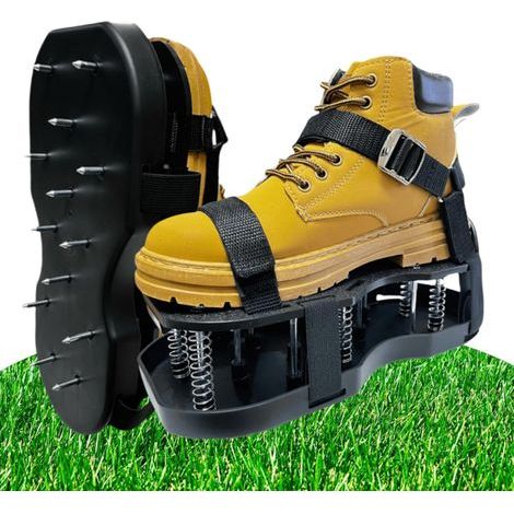 Sandales Aérateur Pelouse, Semelle Double avec Mécanisme à Ressort, Scarificateur Gazon Chaussures pour Gazon avec 13 Clous en Acier, Taille Réglable (1/5)