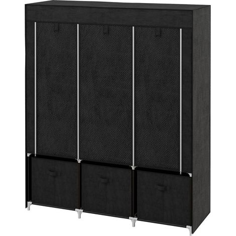 Armoire de rangement en tissu pliable avec 5 étagères, 2 tringles et 3 tiroirs en tissu 125L x 43l x 162.5H cm (1/5)