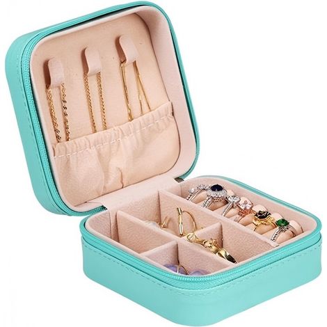 Mini boîte à bijoux portable (10x10x5cm), petit organisateur de bijoux avec plusieurs compartiments.
