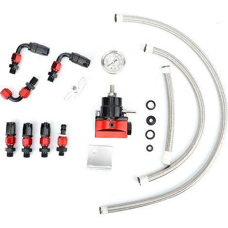 Kit regulador de presión de combustible, kit regulador de presión de combustible universal ajustable en negro y rojo, manómetro de aceite de 0 a 100 psi. (1/5)