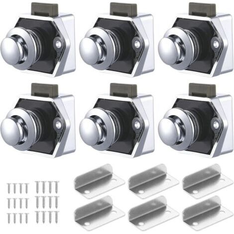 6 PCS Bouton Poussoir Loquet, Serrure Tiroir et Verrou Porte Placard, Loquet de Verrouillage de Porte Sans clé pour Camping-car, Yachts, Bateau, Caravane