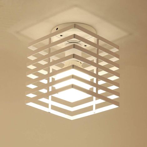 Plafonnier Industrielle Cage Lustre Suspension en Métal Fer Luminaire pour Chambre Cuisine Couloir, Blanc